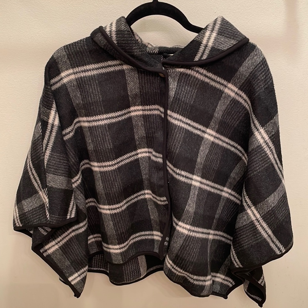 Black, Grey, and white sweater poncho